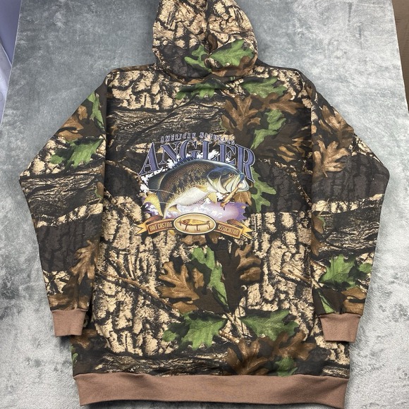 Vintage Camo Hoodie‎ Mens Size XL Bigwoods Trebark Full Zip Angler Bait Casting - Picture 2 of 15